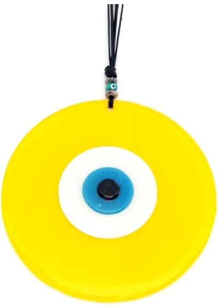 Sarı Renk Nazar Boncuklu 20 Santimetre El Yapımı Cam Duvar Süsü