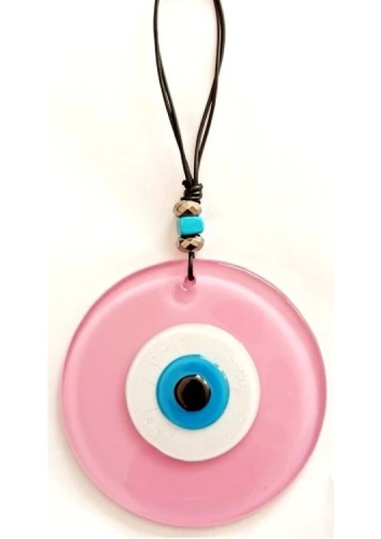 Pembe Renk Cam Nazar Boncuklu El Yapımı Özel Tasarım Duvar Süsü Hediyelik Eşya