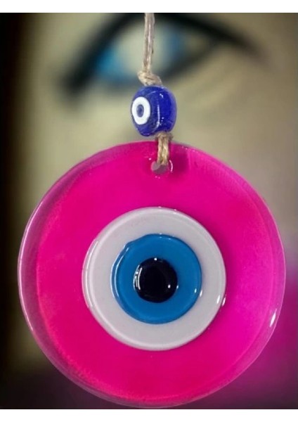 Şeffaf Pembe Nazar Boncuklu Duvar Süsü 10 cm Cam Duvar Dekoru