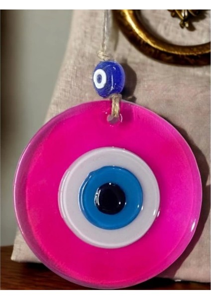 Şeffaf Pembe Nazar Boncuklu Duvar Süsü 10 cm Cam Duvar Dekoru indirimleri