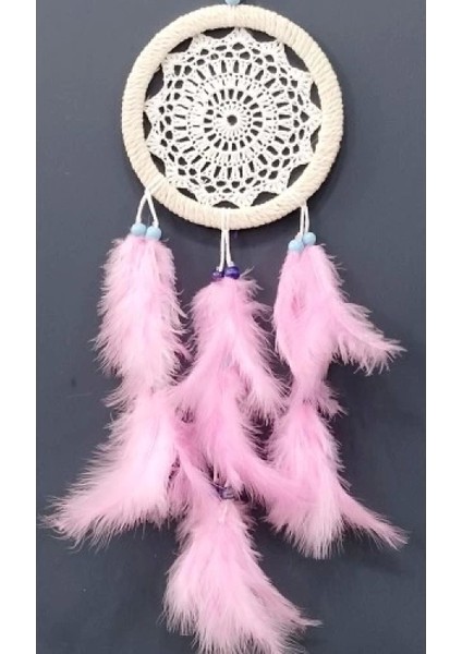 Pembe Kuş Tüylü Dream Catcher El Yapımı Rüya Kapanı Duvar Süsü
