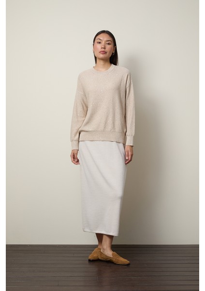 Mini Payetli Bisiklet Yaka Kazak