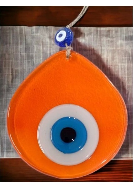 Orta Boy Şeffaf Turuncu Damla Desen Nazar Boncuklu Duvar Dekoru Cam Duvar Süsü