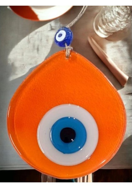 Orta Boy Şeffaf Turuncu Damla Desen Nazar Boncuklu Duvar Dekoru Cam Duvar Süsü fiyatları