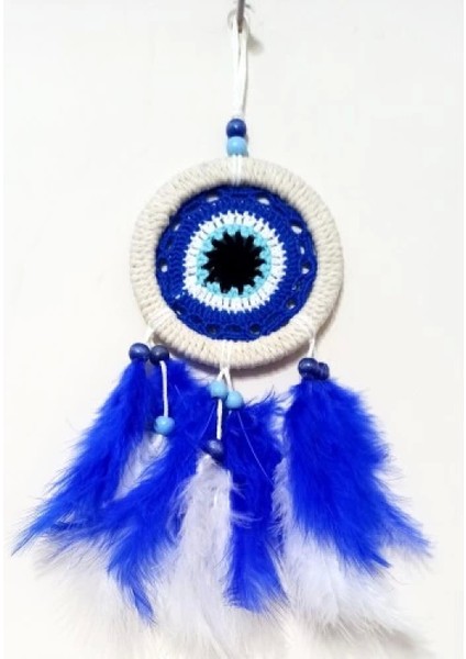 Saks Mavisi Kuş Tüylü Nazar Boncuğu Motifli El Yapımı Duvar Süsü fiyatları