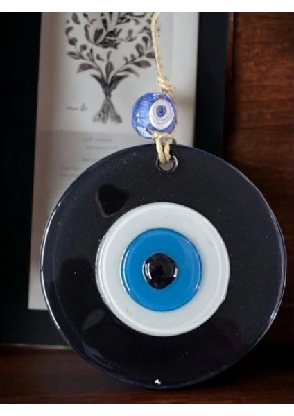 Siyah Nazar Boncuklu Duvar Süsü 10 cm Cam Duvar Dekoru