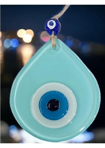 Orta Boy Turkuaz Damla Desen Nazar Boncuklu Duvar Dekoru Cam Duvar Süsü