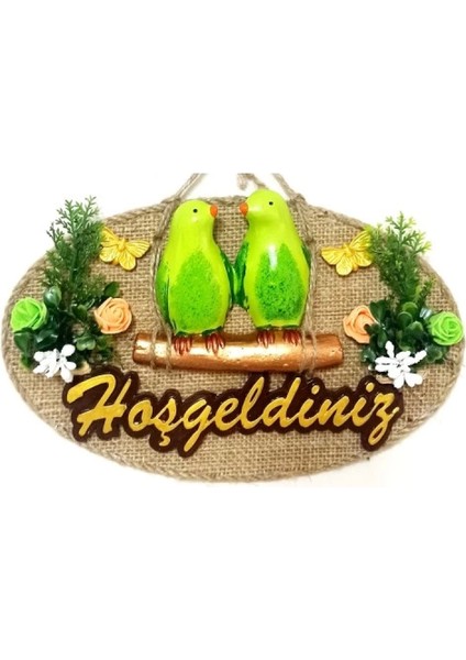 Yeşil Kuşlu Hoşgeldiniz Yazılı Kapı Süsü