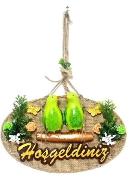 Yeşil Kuşlu Hoşgeldiniz Yazılı Kapı Süsü fiyatları