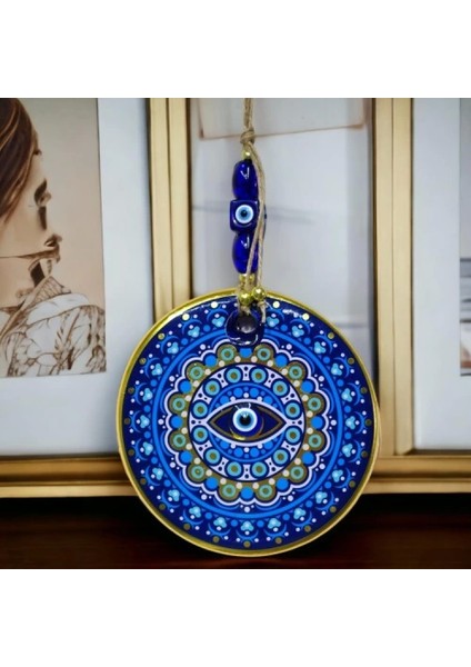 Yaldızlı Nazar Boncuklu Mavi Pembe Renkli Duvar Süsü Cam Duvar Dekoru modelleri