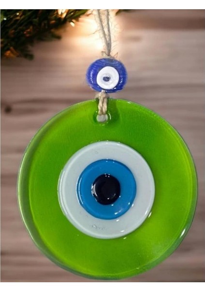 Şeffaf Yeşil Nazar Boncuklu Duvar Süsü 10 cm Cam Duvar Dekoru