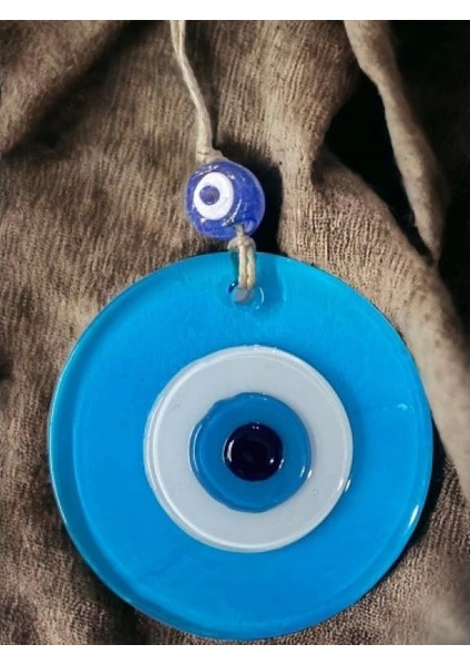 Şeffaf Mavi Nazar Boncuklu Duvar Süsü 10 cm Cam Duvar Dekoru