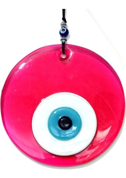 Şeffaf Pembe El Yapımı Cam Nazar Boncuklu Duvar Dekoru