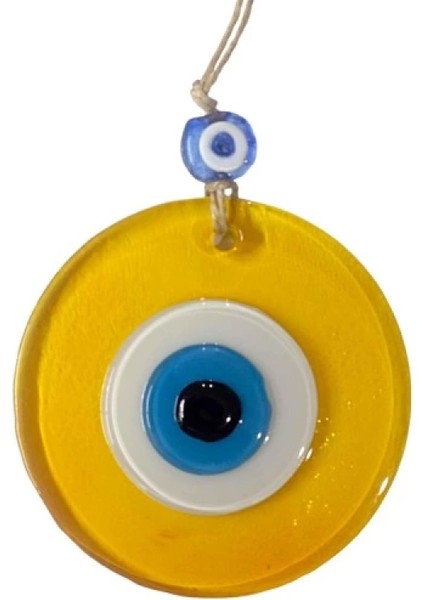 Şeffaf Sarı Nazar Boncuklu Duvar Süsü 10 cm Cam Duvar Dekoru