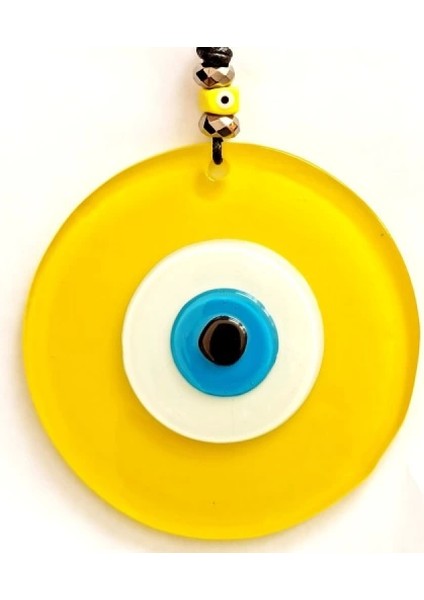 Tasarım Harikası Deri Ipli Nazar Boncuklu Sarı Cam Duvar Süsü