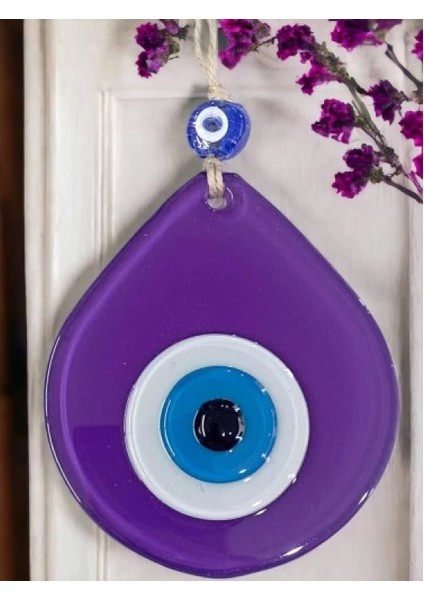 Orta Boy Mor Damla Desen Nazar Boncuklu Duvar Dekoru Cam Duvar Süsü