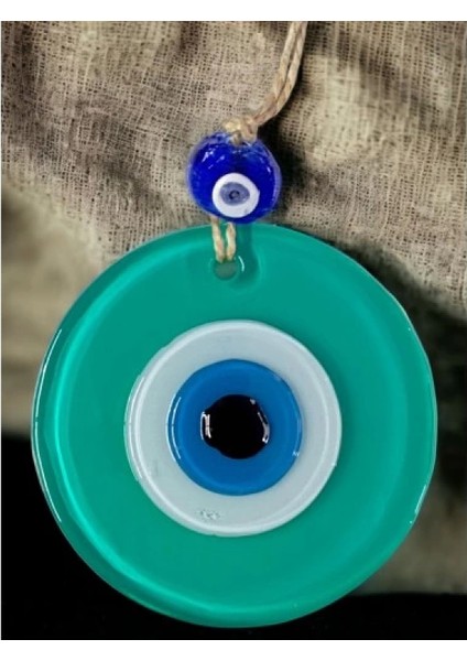 Yeşil Nazar Boncuklu Duvar Süsü 10 cm Cam Duvar Dekoru