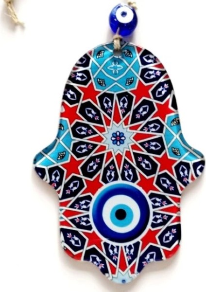 Yıldız ve Nazar Boncuğu Desenli Fatma Ana Bereket Eli Füzyon Cam Duvar Süsü modelleri