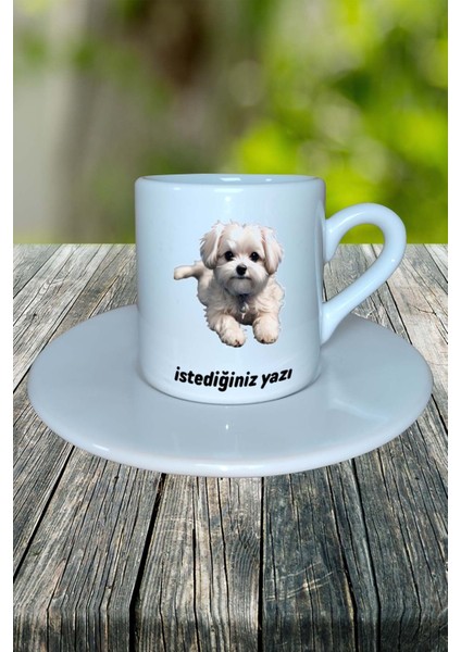 Maltese Terrier Köpek Baskılı Türk Kahvesi Fincanı Tabaklı Kişiye Özel Model 9 fiyatları