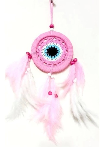 Pembe Dream Catcher Pembe ve Beyaz Kuş Tüylü Düş Kapanı El Yapımı Duvar Süsü