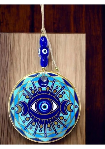 Tek Gözlü Piramit Desenli Nazar Boncuklu Duvar Süsü Cam Duvar Dekoru