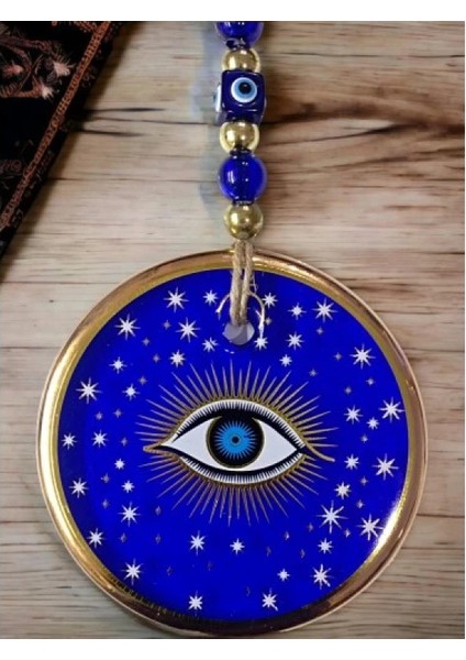 Yaldızlı Mavi Renk Yıldız Motifli Gözlü Duvar Süsü Cam Duvar Dekoru modelleri