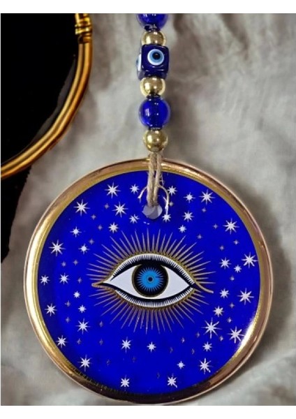 Yaldızlı Mavi Renk Yıldız Motifli Gözlü Duvar Süsü Cam Duvar Dekoru fırsatları