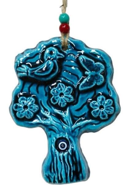 Seramik Kuşlu Nazar Boncuklu Ağaç Modelli Duvar Süsü