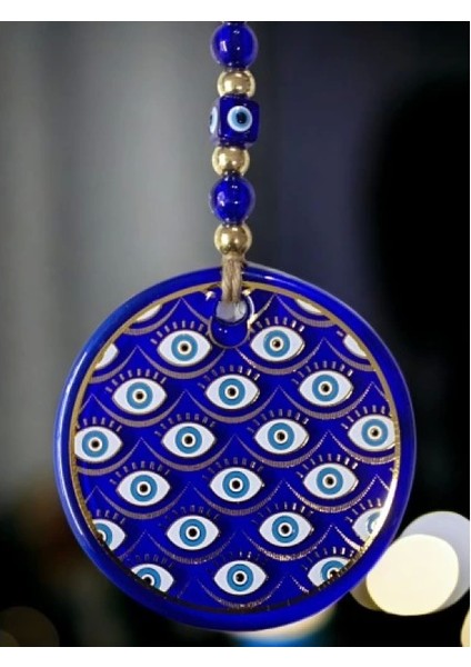 Yaldızlı Gözlerle Motiflendirilmiş Nazar Boncuklu Duvar Süsü Cam Duvar Dekoru fiyatları