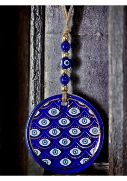 Yaldızlı Gözlerle Motiflendirilmiş Nazar Boncuklu Duvar Süsü Cam Duvar Dekoru indirimleri