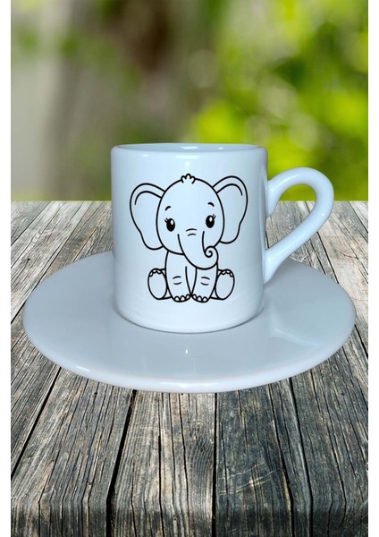 Fil Baskılı Türk Kahvesi Fincanı Tabaklı Kişiye Özel Model 4