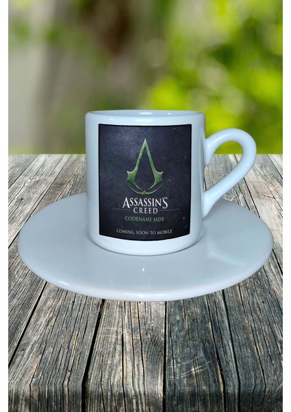 Assassin's Creed Codename Jade Mobil Oyun Baskılı Türk Kahvesi Fincanı Tabaklı Kişiye Özel Model 1