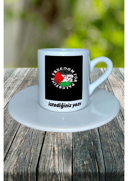 Filistin Ülke Bayrağı Bayrak Baskılı Türk Kahvesi Fincanı Tabaklı Kişiye Özel Model 15 fiyatları