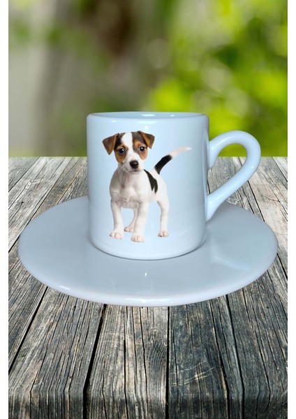 Jack Russell Terrier Köpek Baskılı Türk Kahvesi Fincanı Tabaklı Kişiye Özel Model 4