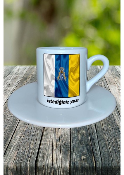Kanarya Adaları Ülke Bayrağı Bayrak Baskılı Türk Kahvesi Fincanı Tabaklı Kişiye Özel Model 2 fiyatları
