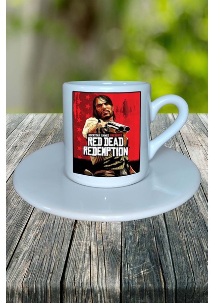Red Dead Redemption Oyun Baskılı Türk Kahvesi Fincanı Tabaklı Kişiye Özel Model 4