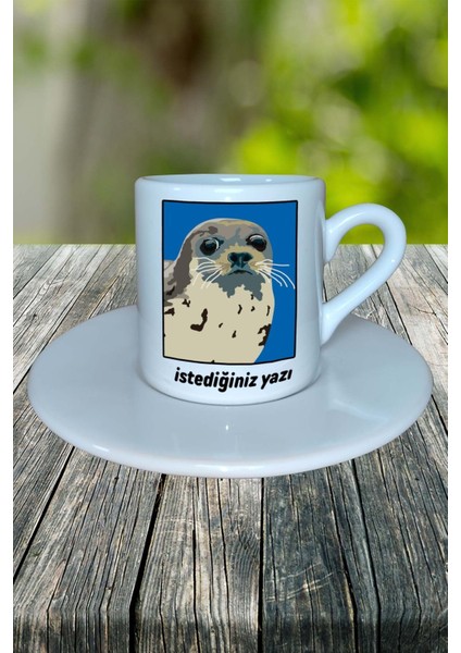 Fok Balığı Baskılı Türk Kahvesi Fincanı Tabaklı Kişiselleştirilebilir Model 7 fiyatları