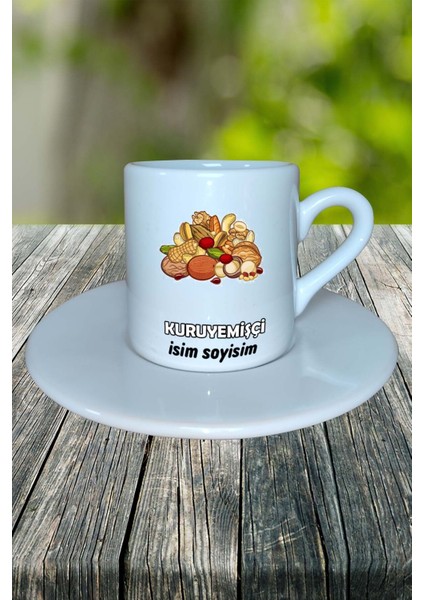 Kuru Yemişçi Meslek Baskılı Türk Kahvesi Fincanı Tabaklı Kişiye Özel Model 2