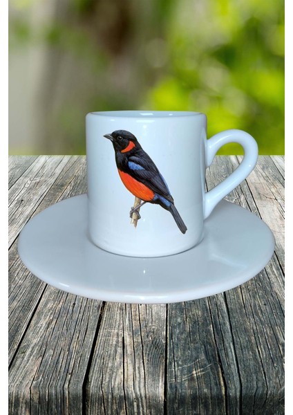 Kuş Baskılı Türk Kahvesi Fincanı Tabaklı Kişiye Özel Model 3