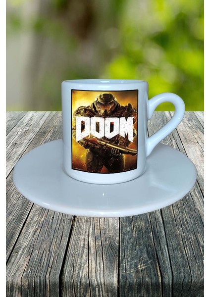 Doom Oyun Baskılı Türk Kahvesi Fincanı Tabaklı Kişiye Özel Model 4