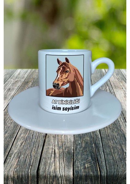 At Biniciliği Meslek Baskılı Türk Kahvesi Fincanı Tabaklı Kişiye Özel Model 3