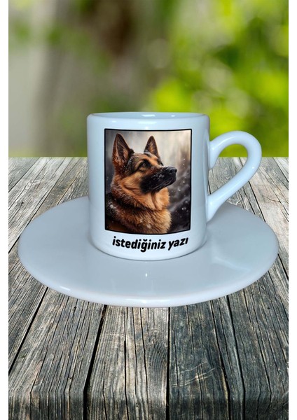 German Shepherd Köpek Baskılı Türk Kahvesi Fincanı Tabaklı Kişiye Özel Model 2 fiyatları
