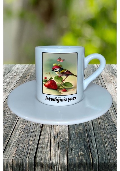 Kuş Baskılı Türk Kahvesi Fincanı Tabaklı Kişiselleştirilebilir Model 7 fiyatları