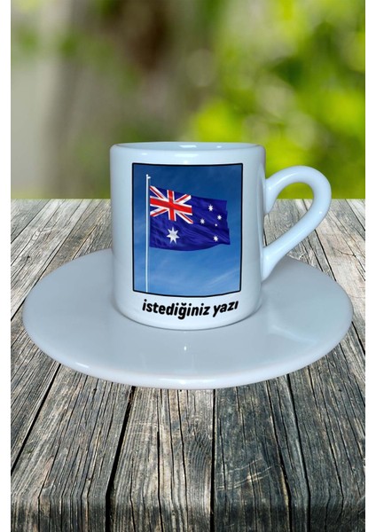 Australia Ülke Bayrağı Bayrak Baskılı Türk Kahvesi Fincanı Tabaklı Kişiye Özel Model 2 fiyatları