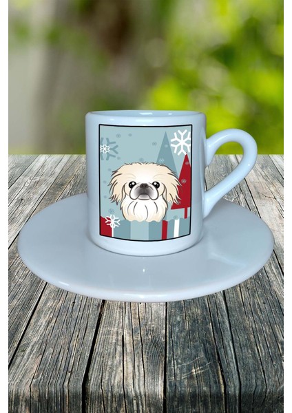 Pekingeses Köpek Baskılı Türk Kahvesi Fincanı Tabaklı Kişiye Özel Model 4