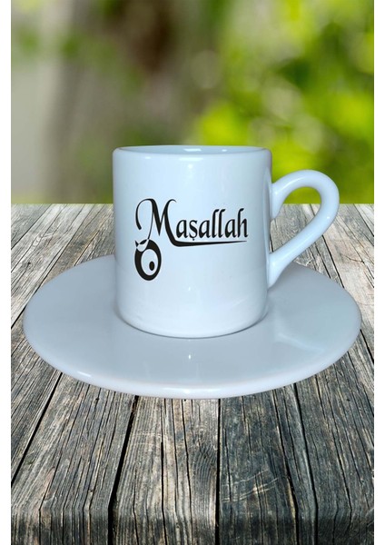 Maşallah Baskılı Türk Kahvesi Fincanı Tabaklı Kişiye Özel Model 1