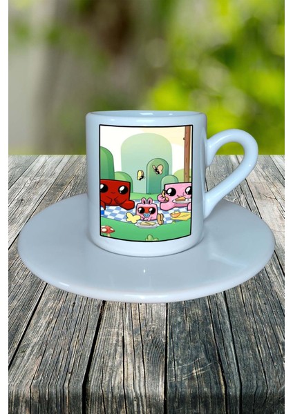 Super Meat Boy Oyun Baskılı Türk Kahvesi Fincanı Tabaklı Kişiye Özel Model 1