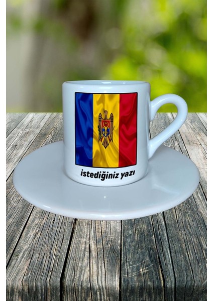 Moldova Ülke Bayrağı Bayrak Baskılı Türk Kahvesi Fincanı Tabaklı Kişiye Özel Model 1 fiyatları