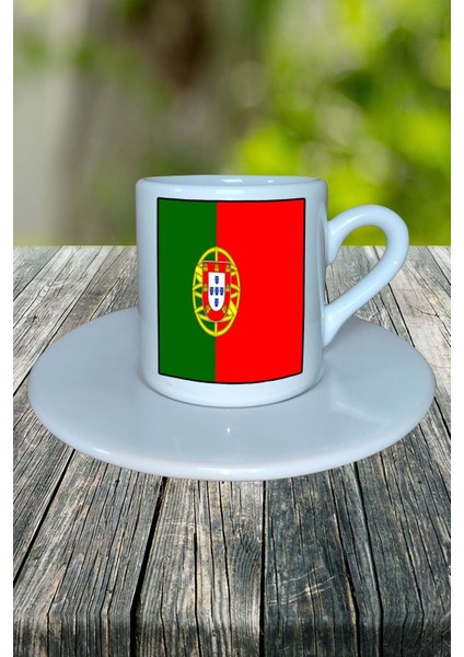 Portekiz Ülke Bayrağı Bayrak Baskılı Türk Kahvesi Fincanı Tabaklı Kişiye Özel Model 3