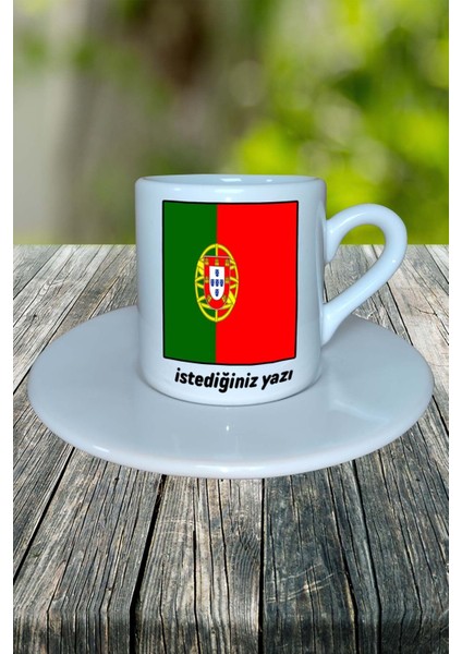 Portekiz Ülke Bayrağı Bayrak Baskılı Türk Kahvesi Fincanı Tabaklı Kişiye Özel Model 3 fiyatları